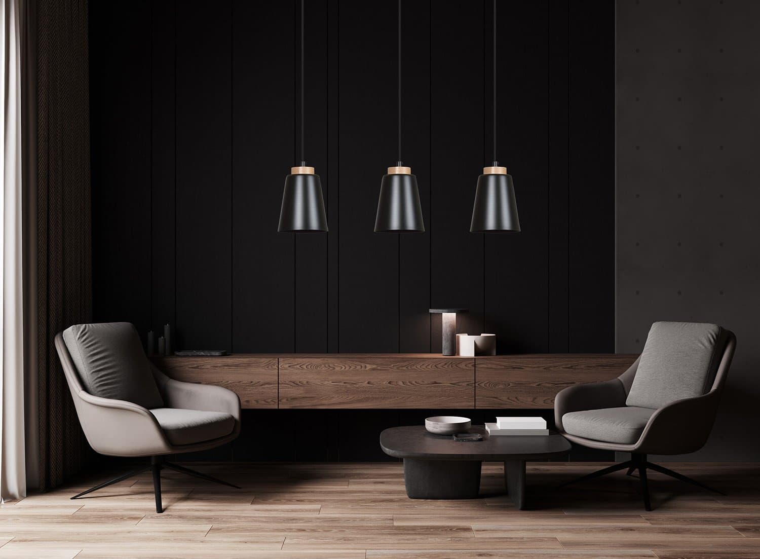 Sospensione 1 Luce Bolero A Cono In Acciaio Nero E Legno Naturale in Lampade a sospensione LuceArt - Montecorvino Pugliano, commercioVirtuoso.it