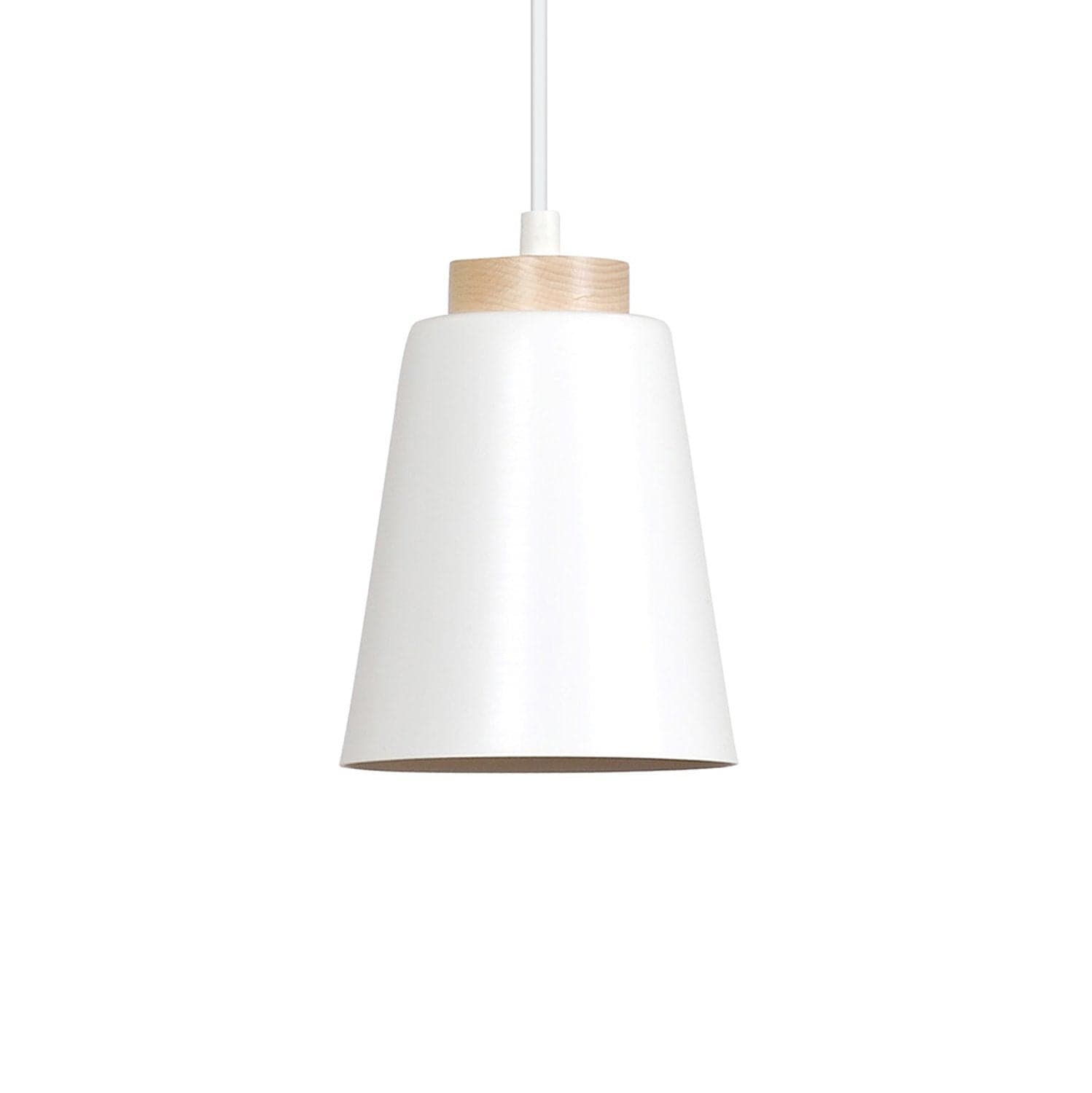 Sospensione 1 Luce Bolero A Cono In Acciaio Bianco E Legno Naturale in Lampade a sospensione LuceArt - Montecorvino Pugliano, commercioVirtuoso.it
