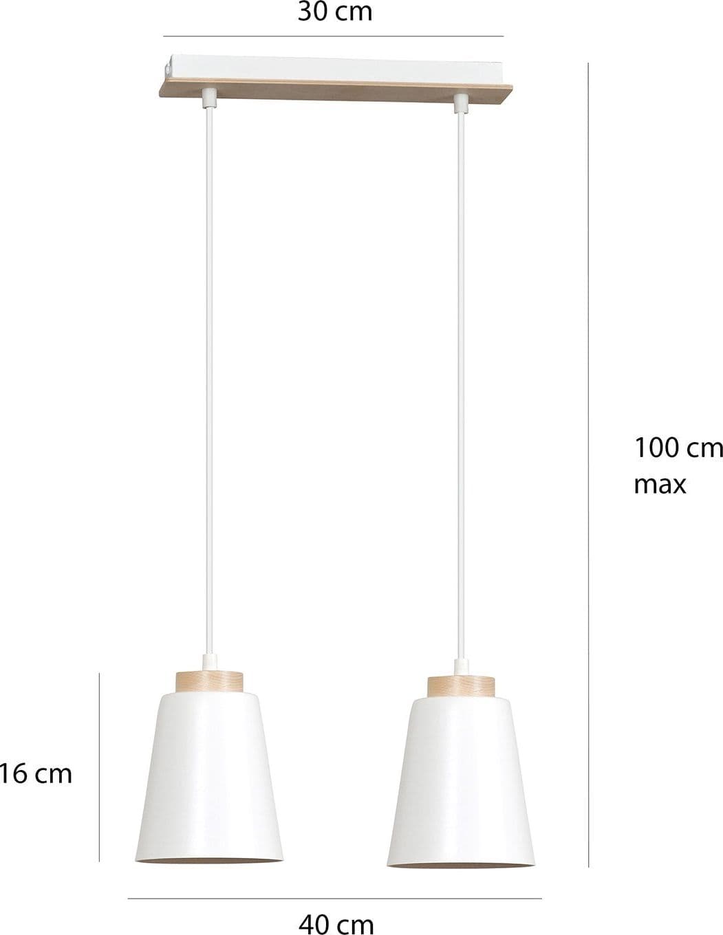 Lampadario 2 Luci Bolero Con Paralumi A Cono In Acciaio Bianco E Legno Naturale in Lampadari LuceArt - Montecorvino Pugliano, commercioVirtuoso.it