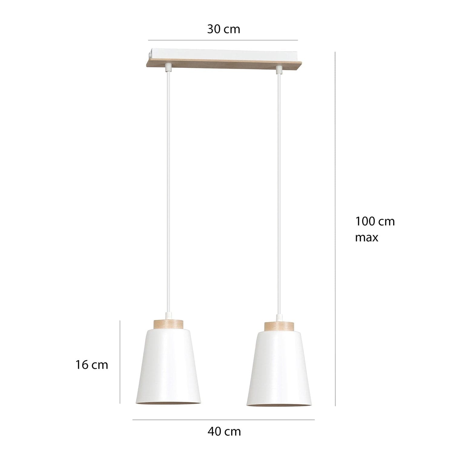 Lampadario 2 Luci Bolero Con Paralumi A Cono In Acciaio Bianco E Legno Naturale in Lampadari LuceArt - Montecorvino Pugliano, commercioVirtuoso.it