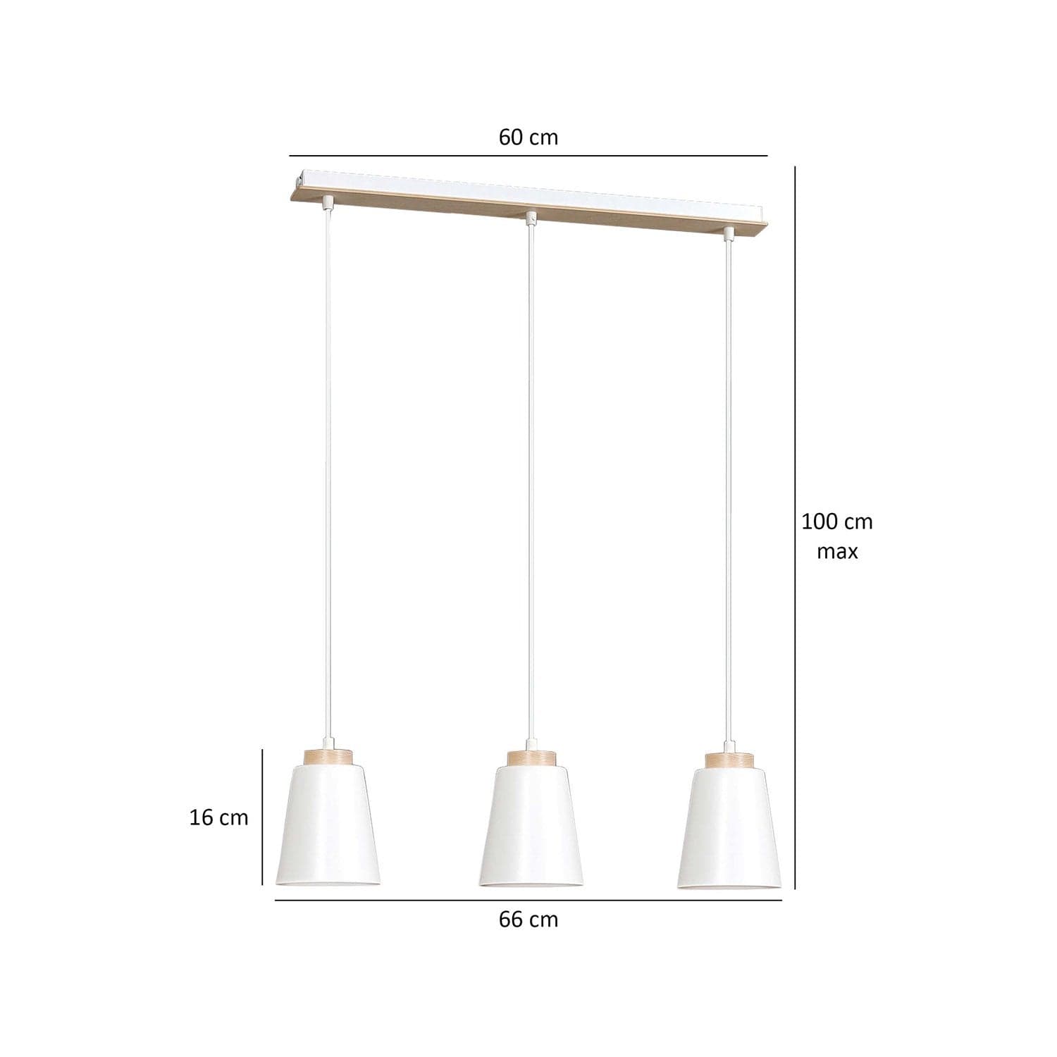 Lampadario 3 Luci Bolero Con Paralumi A Cono In Acciaio Bianco E Legno Naturale in Lampade a sospensione LuceArt - Montecorvino Pugliano, commercioVirtuoso.it