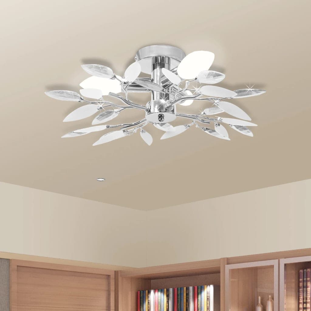 Lampada da Soffitto a 3 Foglie Bianco e Acrilico Trasparente Attacco E14