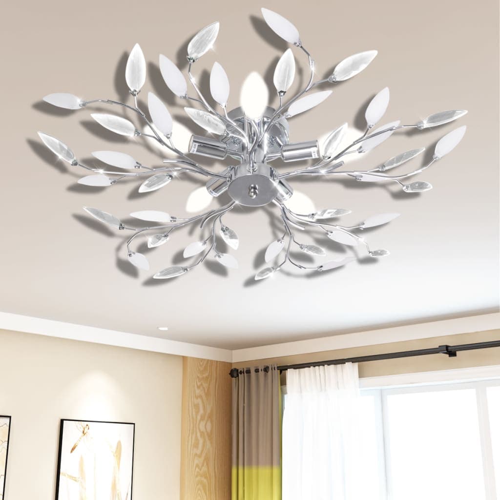 Lampada da Soffitto Con 5 Foglie Acriliche Bianche Trasparenti Attacco E14 in Lampadari Esplodia - Napoli, commercioVirtuoso.it
