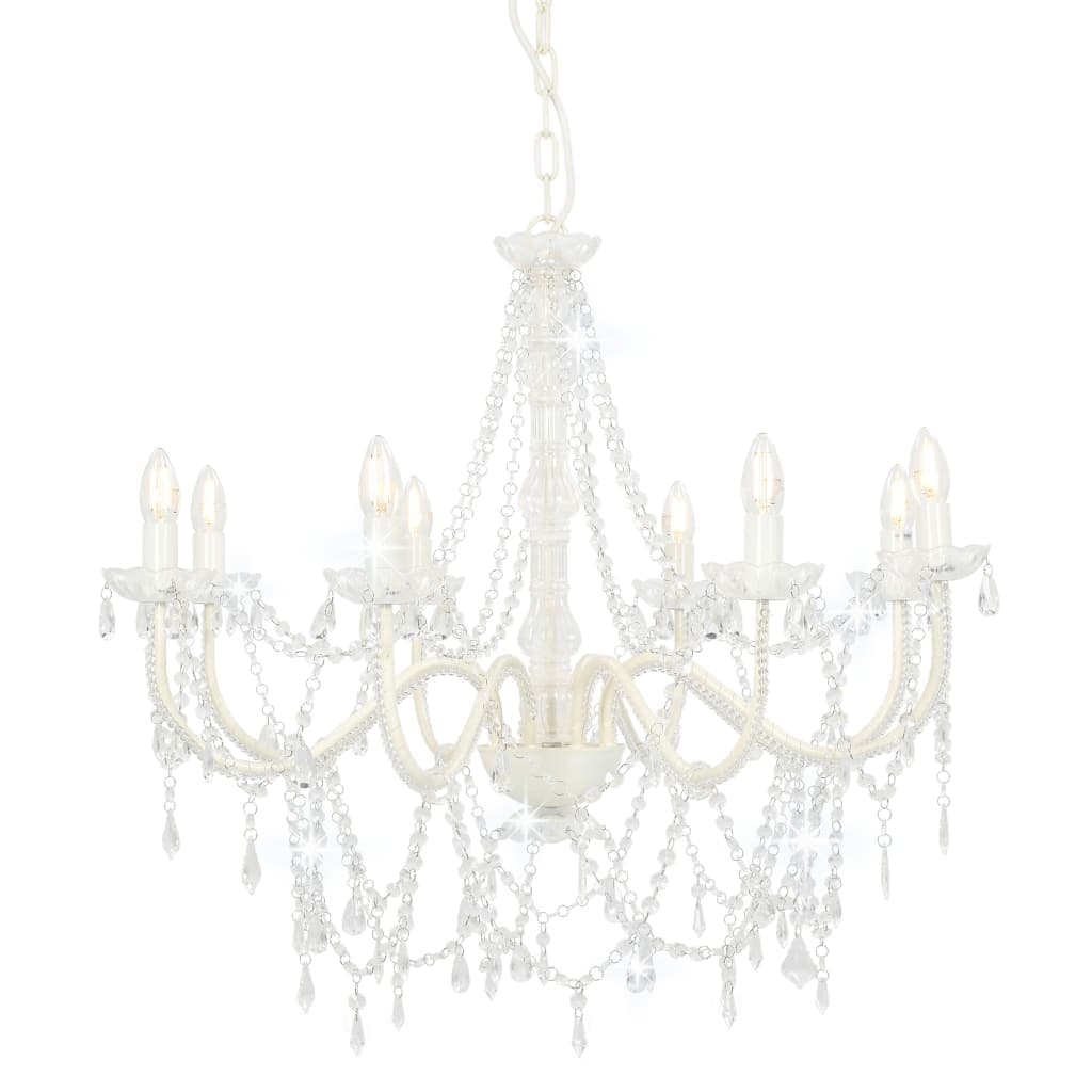 Lampadario da Soffitto con Perline Candelabro Bianco 8 Lampadine E14 in Lampadari Esplodia - Napoli, commercioVirtuoso.it