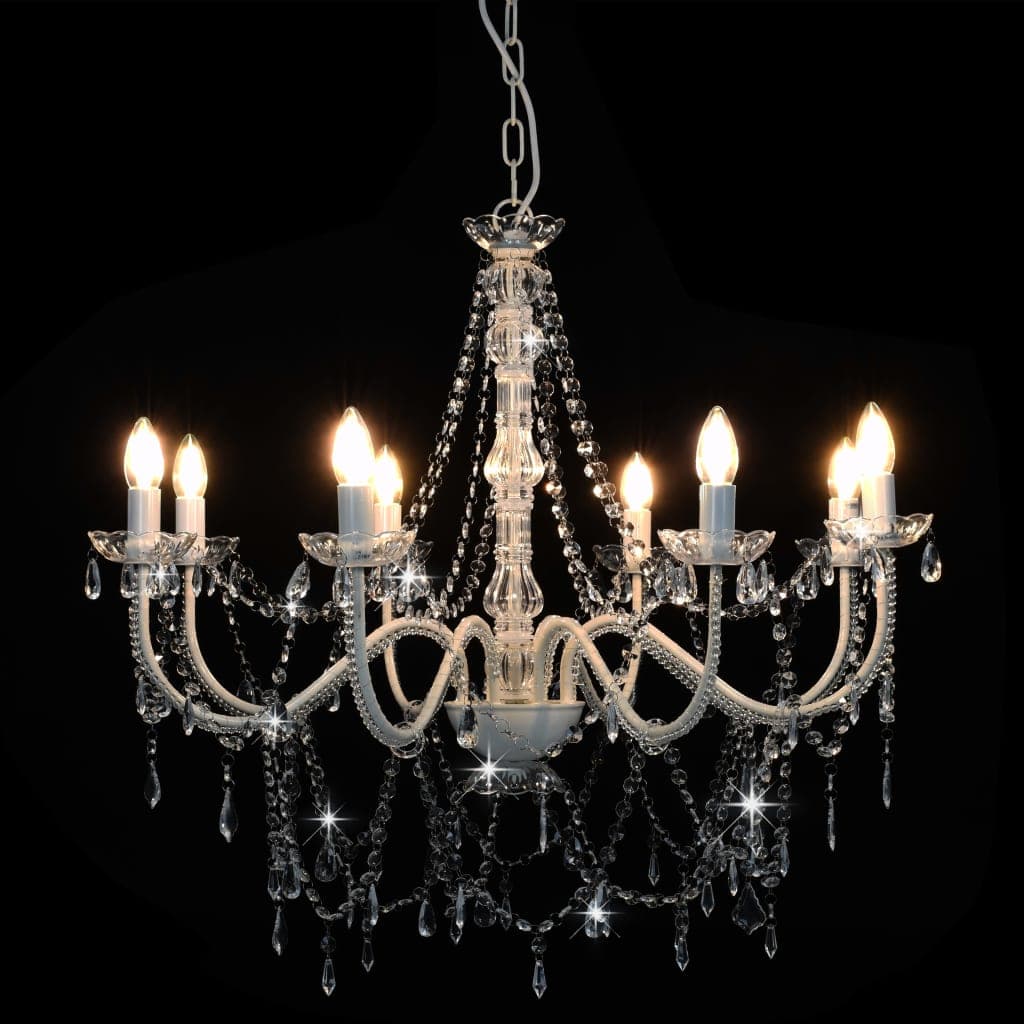 Lampadario da Soffitto con Perline Candelabro Bianco 8 Lampadine E14 in Lampadari Esplodia - Napoli, commercioVirtuoso.it