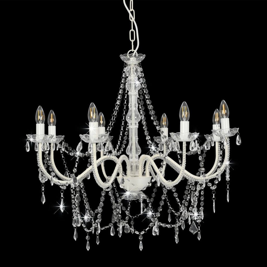Lampadario da Soffitto con Perline Candelabro Bianco 8 Lampadine E14 in Lampadari Esplodia - Napoli, commercioVirtuoso.it
