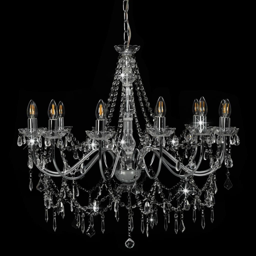 Lampadario  da Soffitto con Perline Candelabro Argento 12 Lampadine E14 in Lampadari Esplodia - Napoli, commercioVirtuoso.it