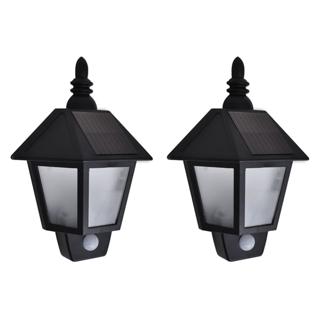 Set 2 Lampade Solari a Parete a Batteria da Esterno Con Sensore Movimento Nere