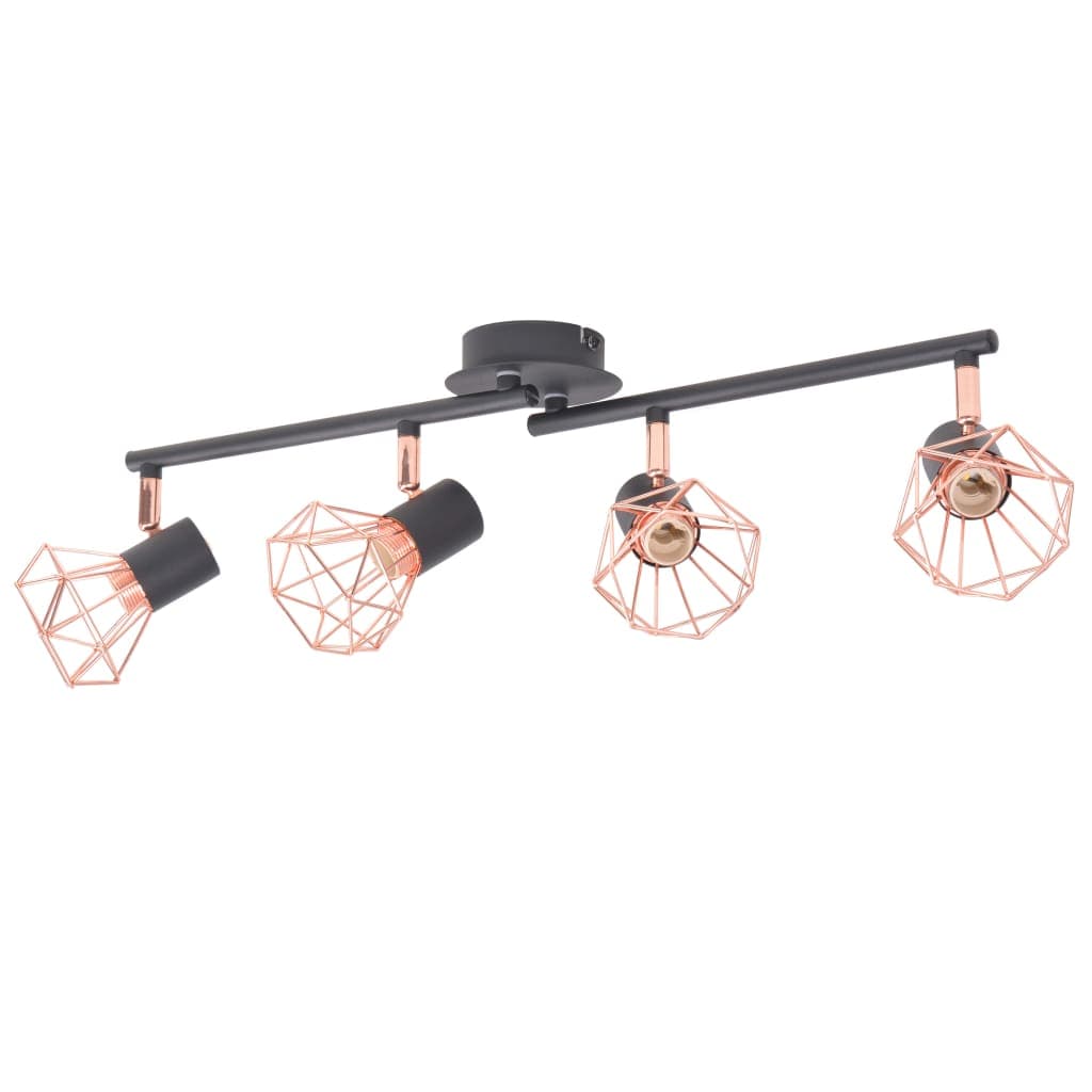 Luci Lampada Plafoniera con 4 Faretti Vintage E14 Nera e Rame