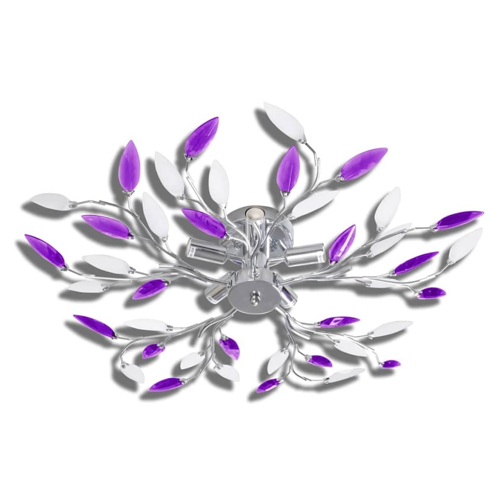 Lampada Lampadario da Soffitto Bianco e Viola in Cristalli e Foglie Acrilici 5 E14 in Plafoniere Esplodia - Napoli, commercioVirtuoso.it