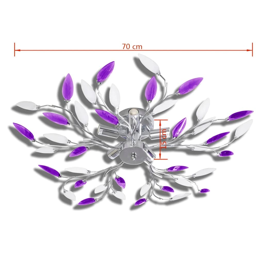 Lampada Lampadario da Soffitto Bianco e Viola in Cristalli e Foglie Acrilici 5 E14 in Plafoniere Esplodia - Napoli, commercioVirtuoso.it