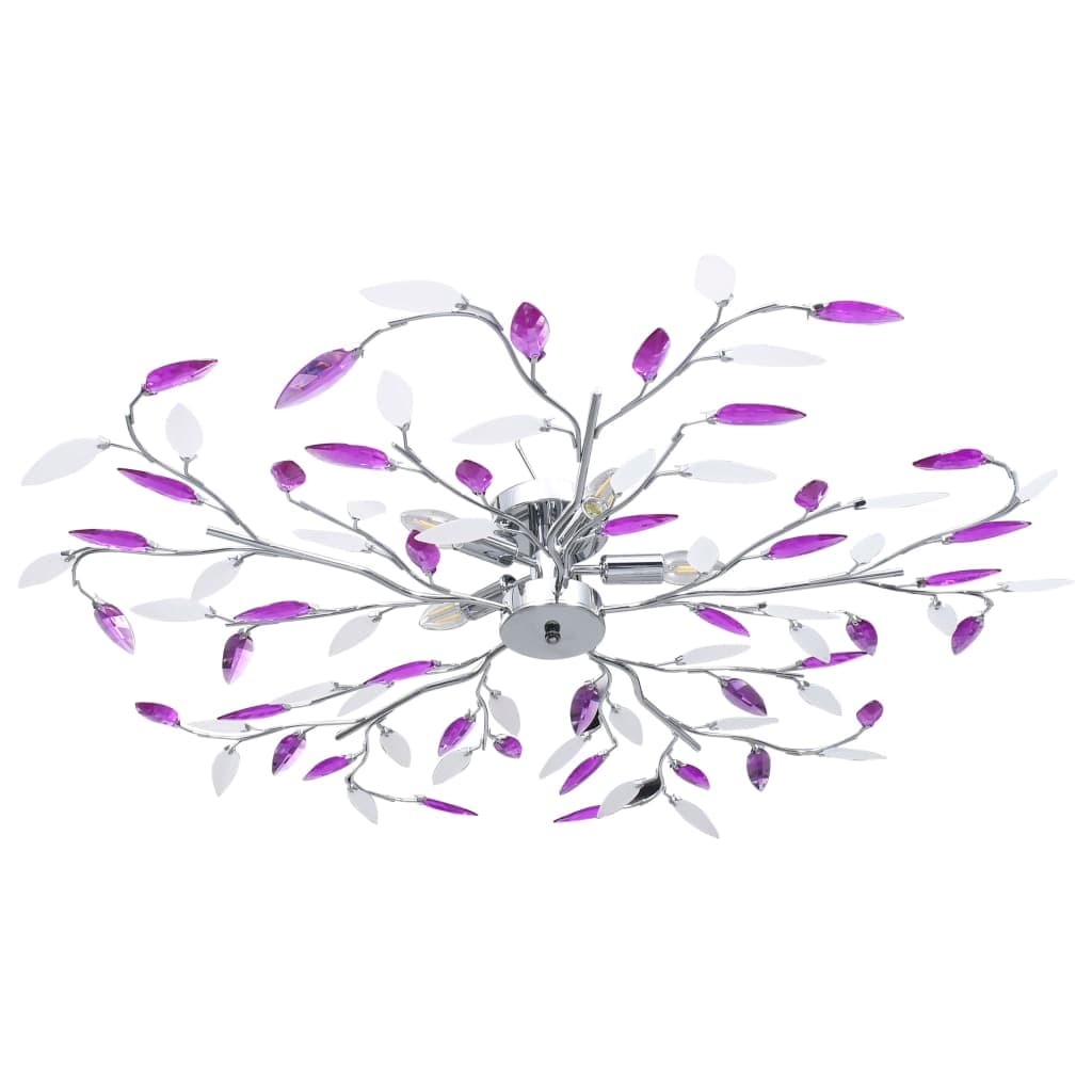 Lampadario a Soffitto Foglie e Bracci in Cristallo Acrilico 5 E14 Colore Viola