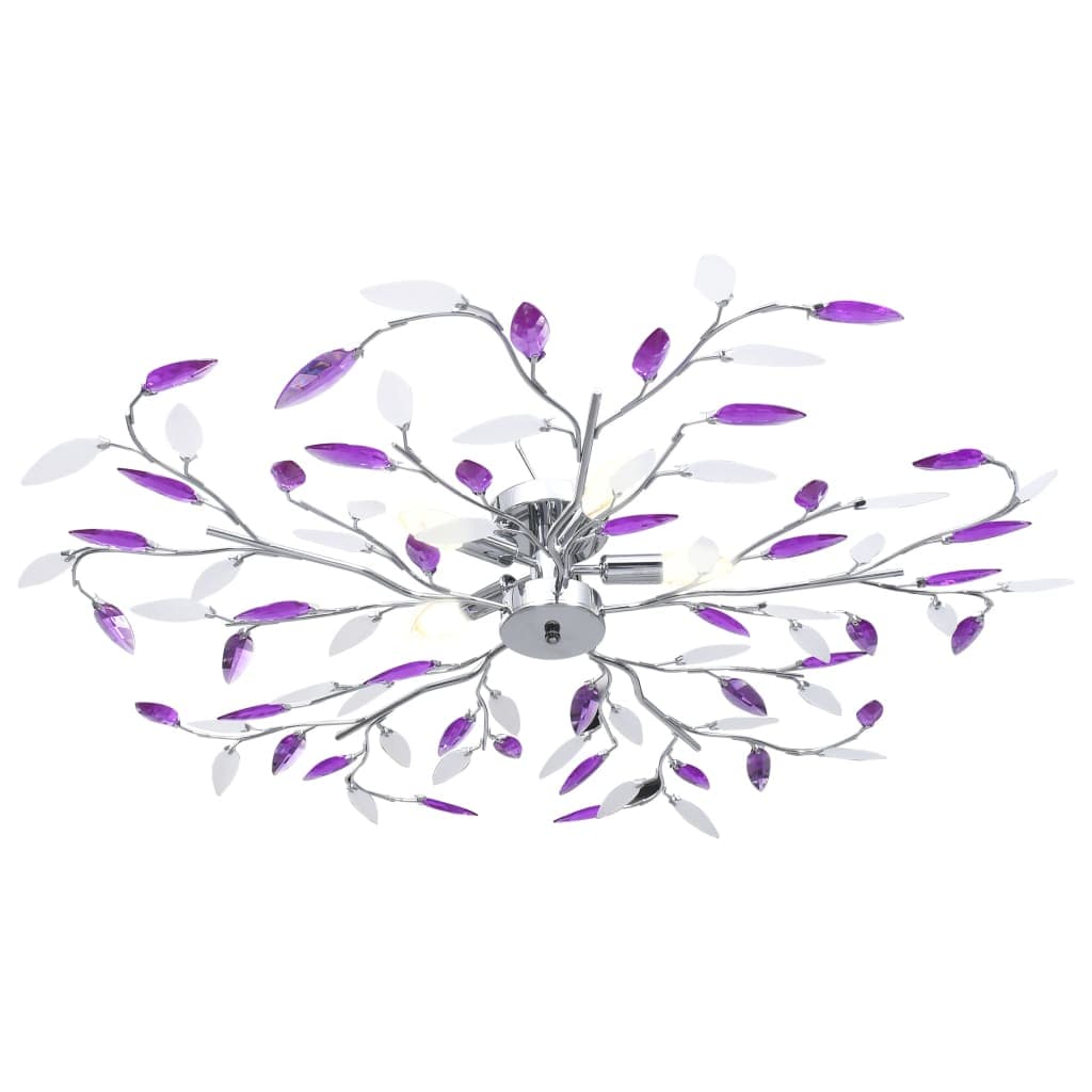 Lampadario a Soffitto Foglie e Bracci in Cristallo Acrilico 5 E14 Colore Viola in Lampadari Esplodia - Napoli, commercioVirtuoso.it