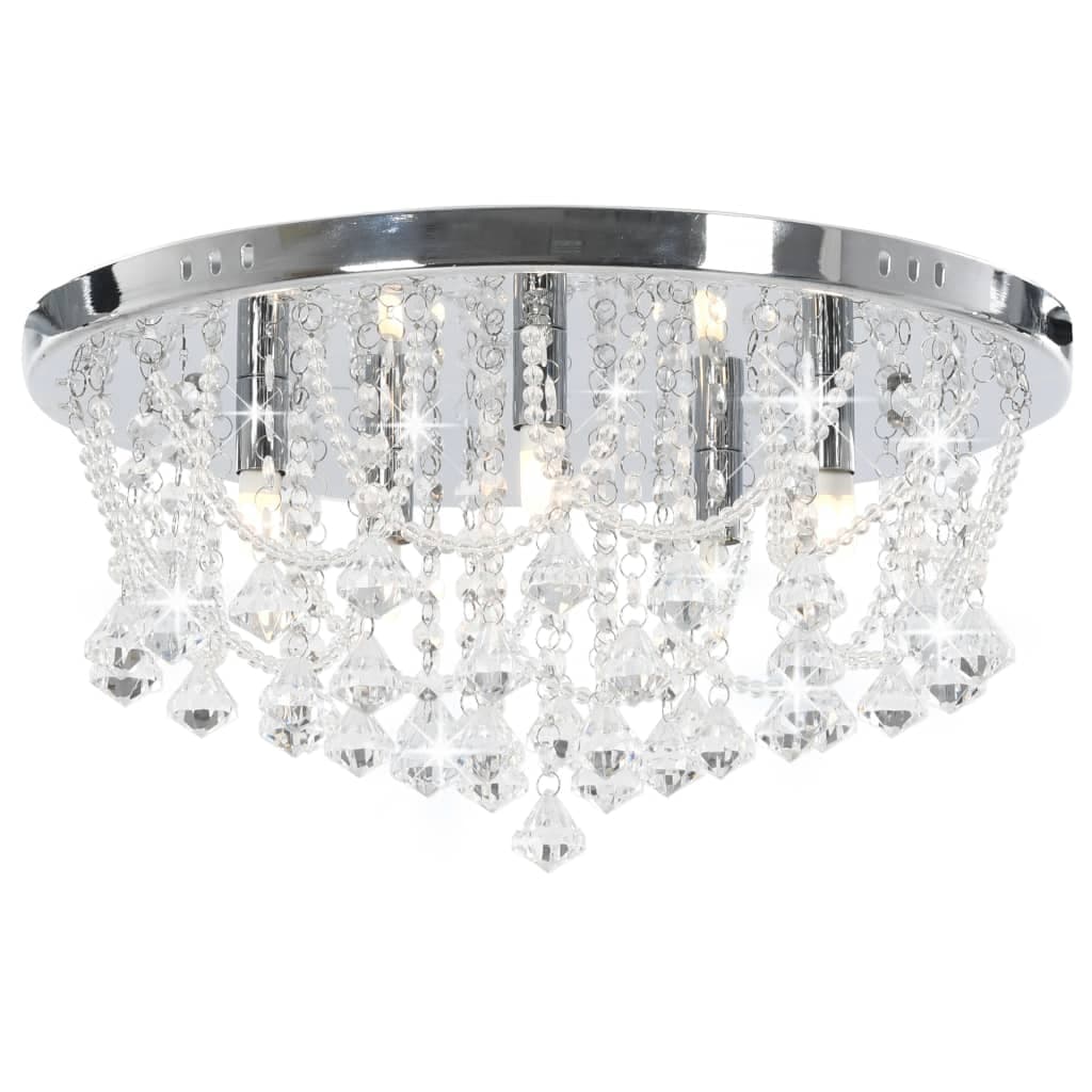 Lampadario Lampada Perle di Cristallo Argento Rotondo 4  Lampadine G9