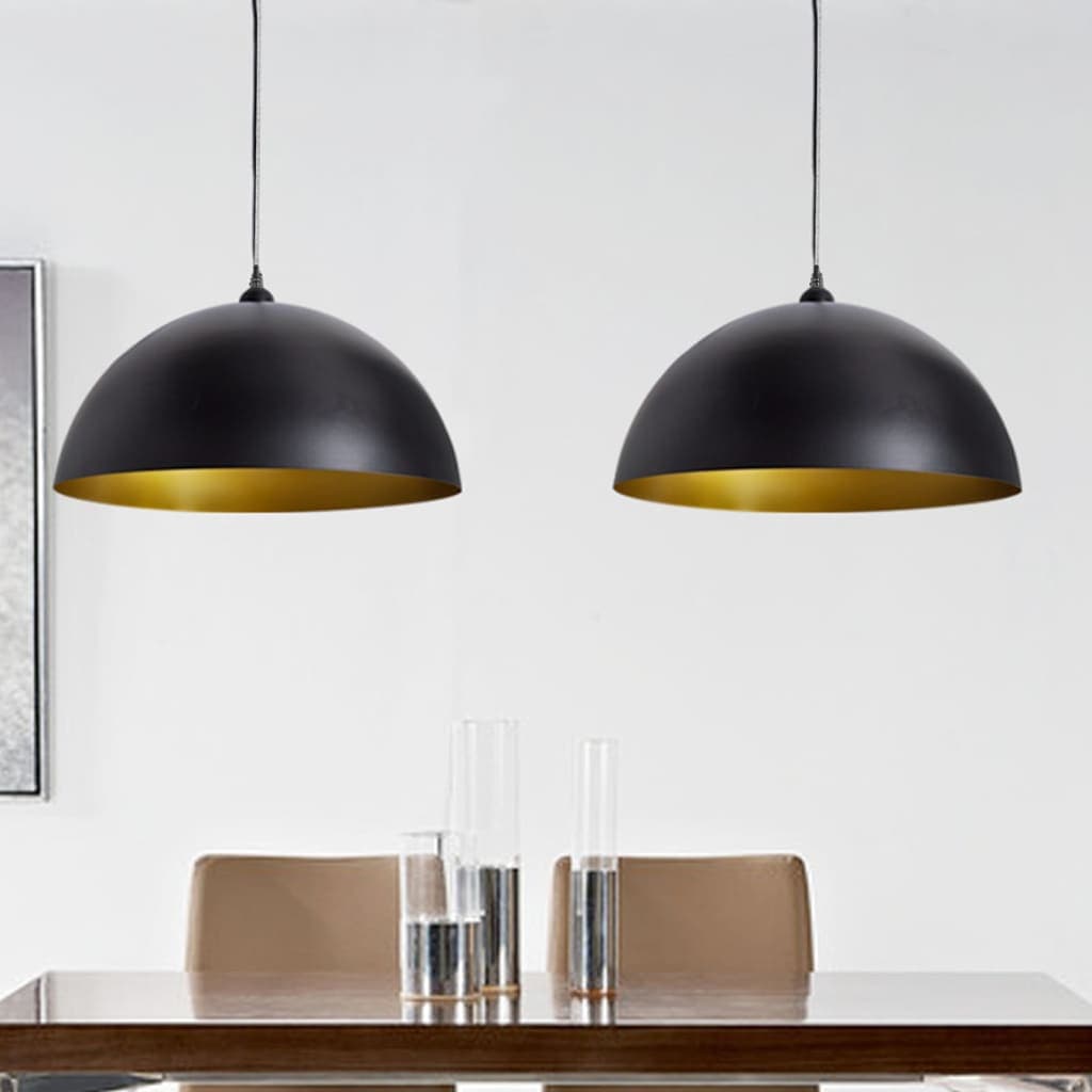 2x Lampadario Lampada a Sospensione 2 pz Altezza Regolabile Semisferica Nera