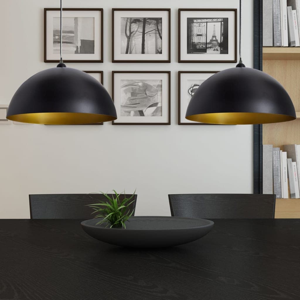 2x Lampadario Lampada a Sospensione 2 pz Altezza Regolabile Semisferica Nera in Lampade a sospensione Esplodia - Napoli, commercioVirtuoso.it