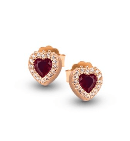 Boccadamo - Orecchini color oro rosa con zircone a cuore rosso rubino
