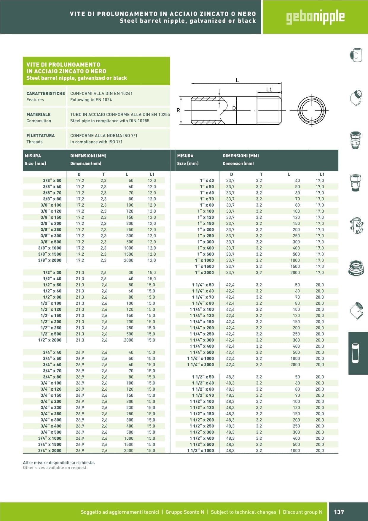 Raccordo MM 1"x1000mm tronchetto scorrevole barilotto in acciaio zincato in prodotto Aloiserw.com - Altomonte, commercioVirtuoso.it