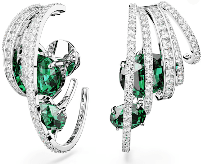 Swarovski - Orecchino ear cuff Hyperbola Zirconia , Taglio misto, Verde, Placcato rodio