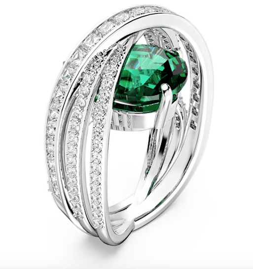 Swarovski - Anello cocktail Hyperbola Zirconia , Taglio misto, A quattro fasce, Verde, Placcato rodio