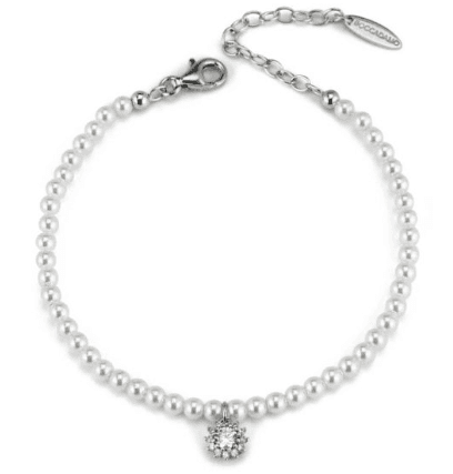 Boccadamo - Bracciale di perle con fiore di zirconi bianchi centrale