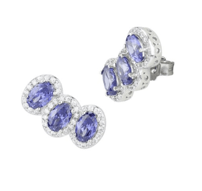 Boccadamo  -  Orecchini a lobo con fila di cristalli ovali tanzanite e zirconi in Orecchini Alba Gioielli - Casoria, commercioVirtuoso.it
