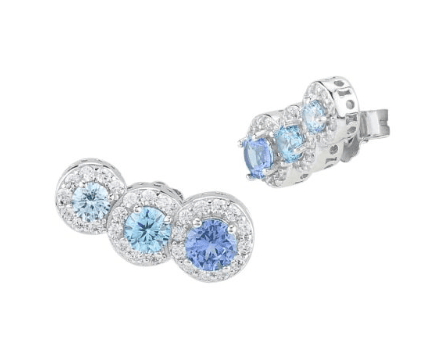 Boccadamo  -  Orecchini a lobo con fila di cristalli circolari cristal, acquamarina, tanzanite e zirconi