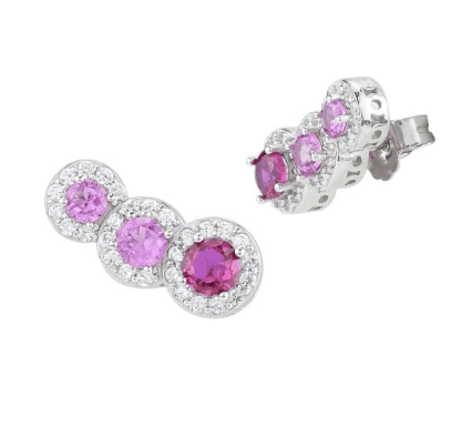 Boccadamo  -  Orecchini a lobo con fila di cristalli circolari rosa antico, rosa tanzanite, rubino e zirconi - 2