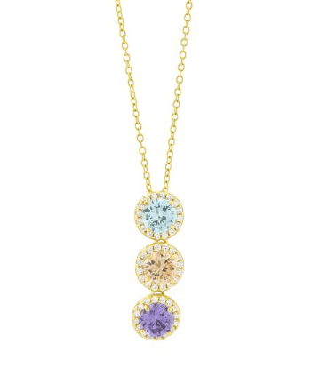 Boccadamo - Collana oro giallo con fila di cristalli pendenti circolari acquamarina, pesca, tanzanite e zirconi