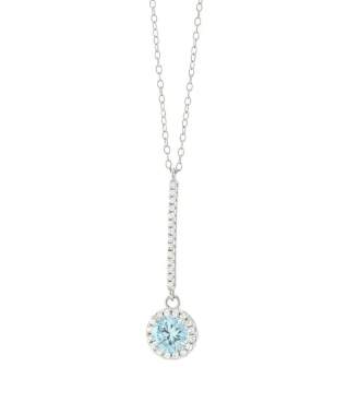 Boccadamo - Collana con cristallo pendente circolare acquamarina, con zirconi e fila di zirconi