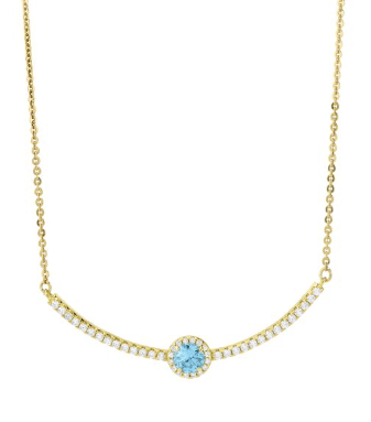 Boccadamo - Collana oro giallo con cristallo pendente circolare acquamarina, con zirconi