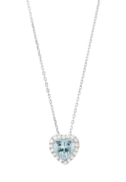Boccadamo - Collana con cristallo pendente acquamarina a cuore con cornice di zirconi