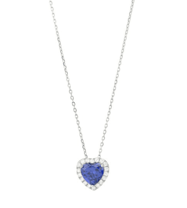 Boccadamo - Collana con cristallo pendente tanzanite a cuore con cornice di zirconi