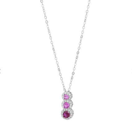 Boccadamo - Collana con fila di cristalli pendenti circolari rosa, rosa tanzanite, rubino e zirconi