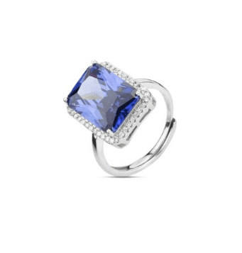 Boccadamo  -   Anello con zircone acquamarina e zirconi bianchi