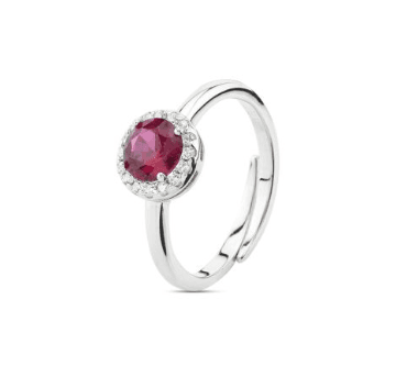 Boccadamo  -  Anello con zircone rubino centrale e zirconi bianchi