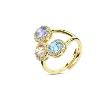 Boccadamo  -  Anello oro giallo con tre zirconi centrali tricolore e zirconi bianchi