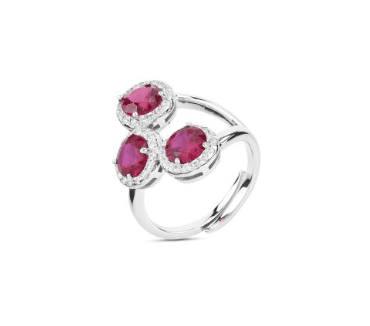 Boccadamo - Anello con tre zirconi centrali rubino e zirconi bianchi in Anelli Alba Gioielli - Casoria, commercioVirtuoso.it