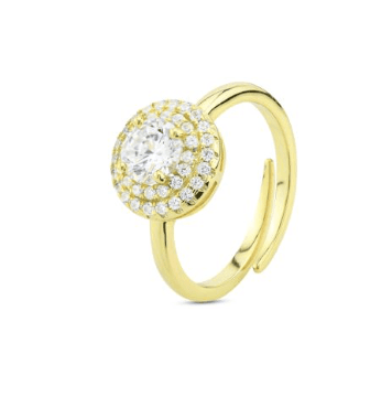 Boccadamo  -  Anello oro giallo con centrale bianco e doopia fila di zirconi bianchi