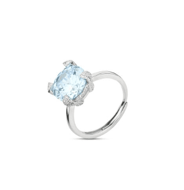 Boccadamo  -  Anello con cristallo sfaccettato acquamarina con griffe di zirconi in Anelli Alba Gioielli - Casoria, commercioVirtuoso.it