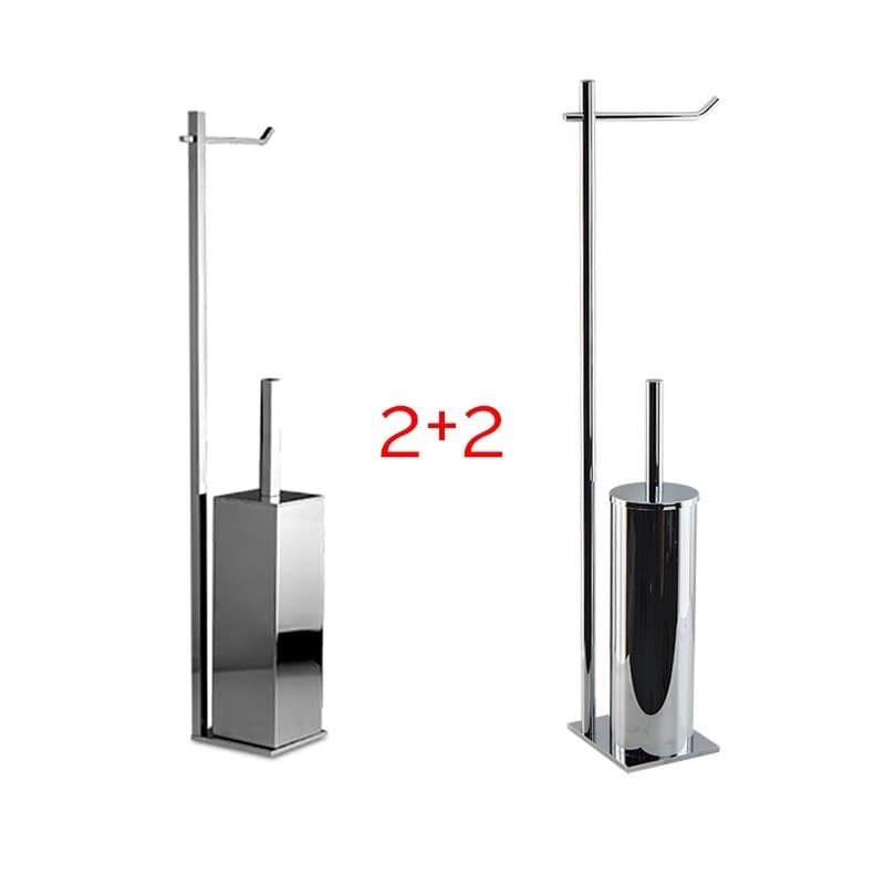 Dado + Slim- Confezione mista 4 pz 2 + 2 - piantane water da bagno in ottone cromato, base cm 10 x 10 e 10 x 12