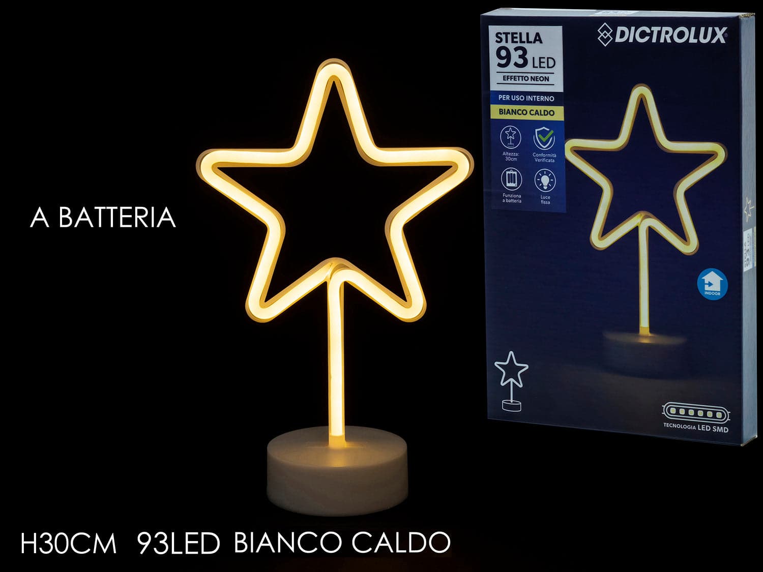 Stella con Luci Led Neon Bianco Caldo in Catene luminose Save The Money - Rimini, commercioVirtuoso.it