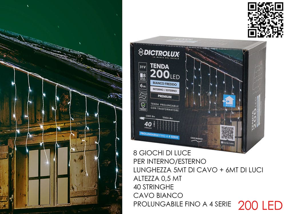 Tenda Bianco Freddo 6 Mt x 0,5 Mt 200 Led