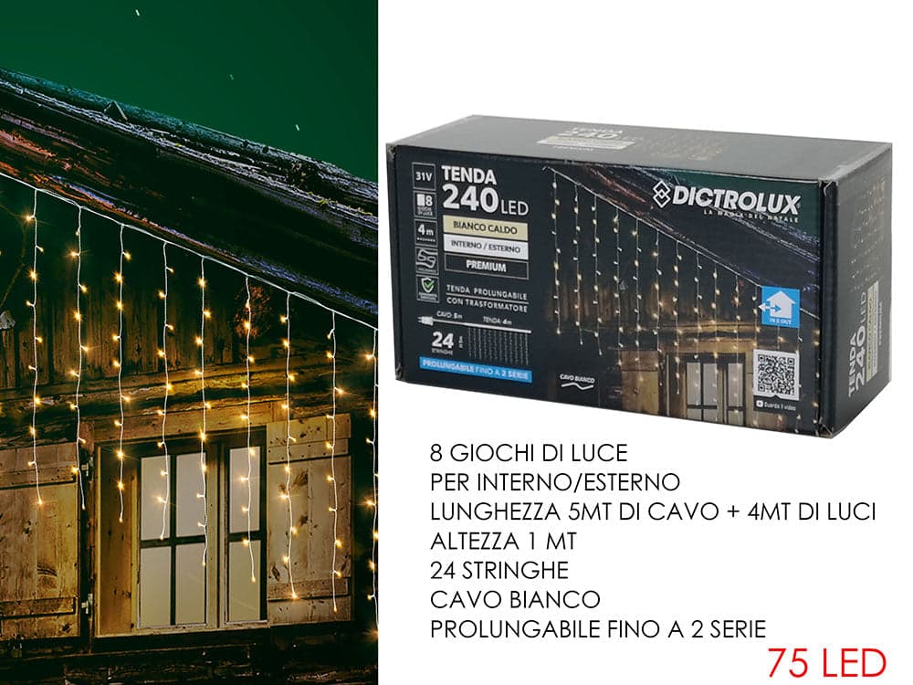 Tenda bianco caldo 4mt x 1mt 240Led