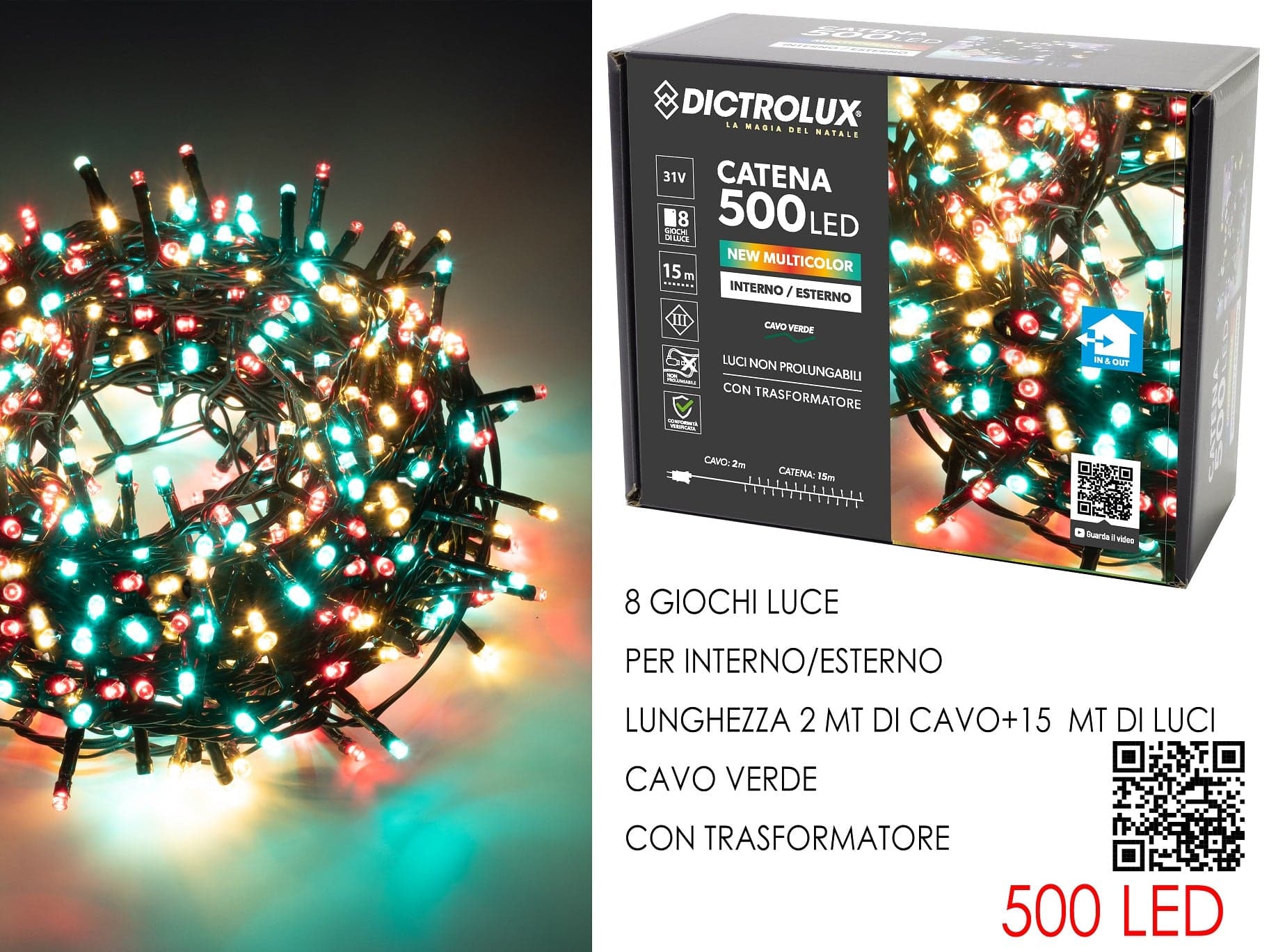 500 Luci Led New  Multi per Esterno