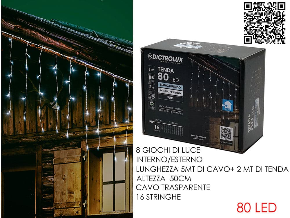 Tenda 2mt con 80 Led bianco ghiaccio x 0.50mt