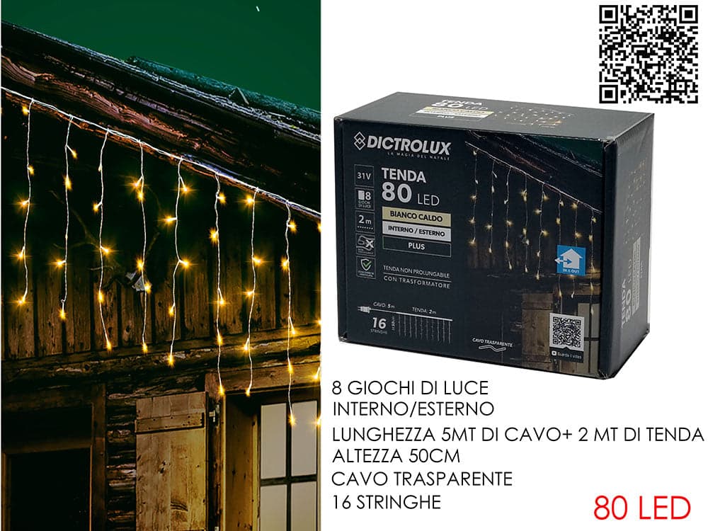 Tenda 2mt con 80 Led bianco caldo x 0.50mt