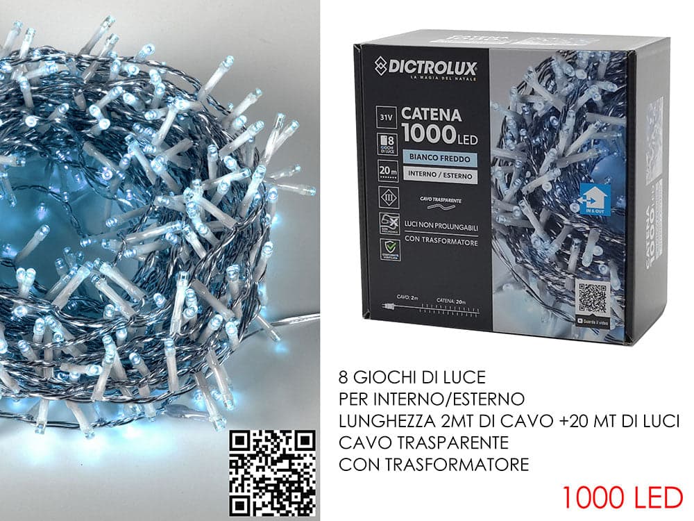 1000 led bianco freddo cavo trasparente