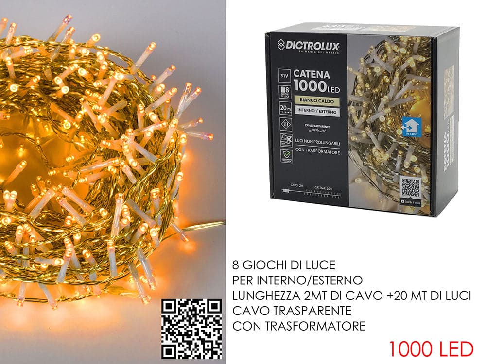 1000 led bianco caldo cavo trasparente