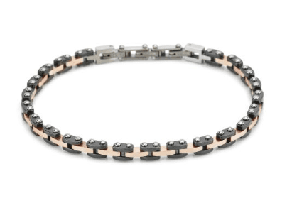 Boccadamo  -  Bracciale modulare in Pvd nero e maglie centrali in Pvd rosa